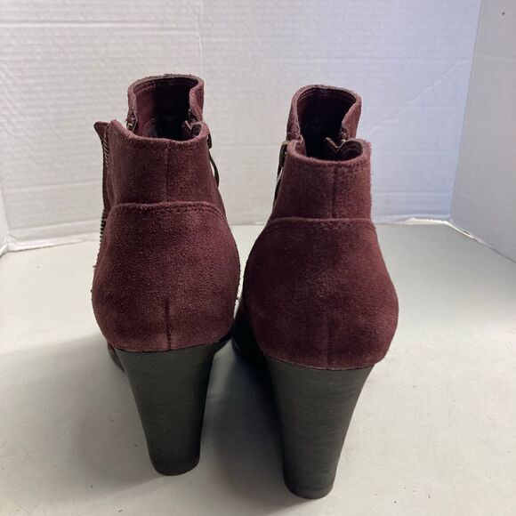 FRANCO FORTINI Annie Suede Wedge Heel Ankle Bootie Size 7.5 Plum Wine‎ - Picture 11 of 12